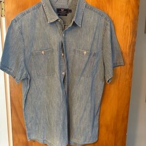 Vineyard Vines Short Sleeve Shirt Mens XL Blue Chambray Slim Fit